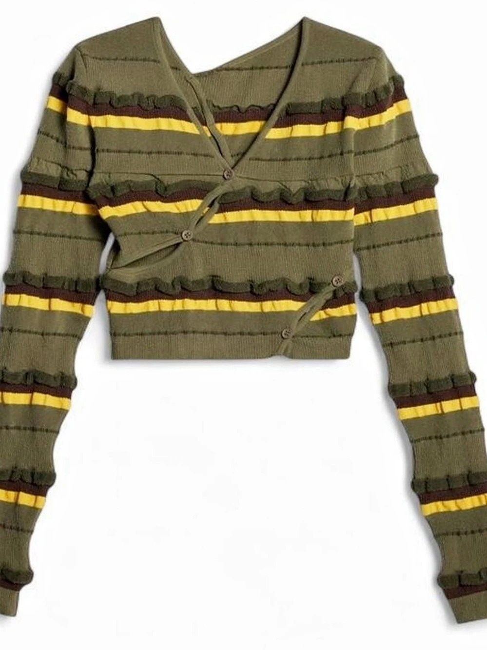 Jacquemus Le Cardigan Tordu Striped Cropped Cardigan Green & Yellow